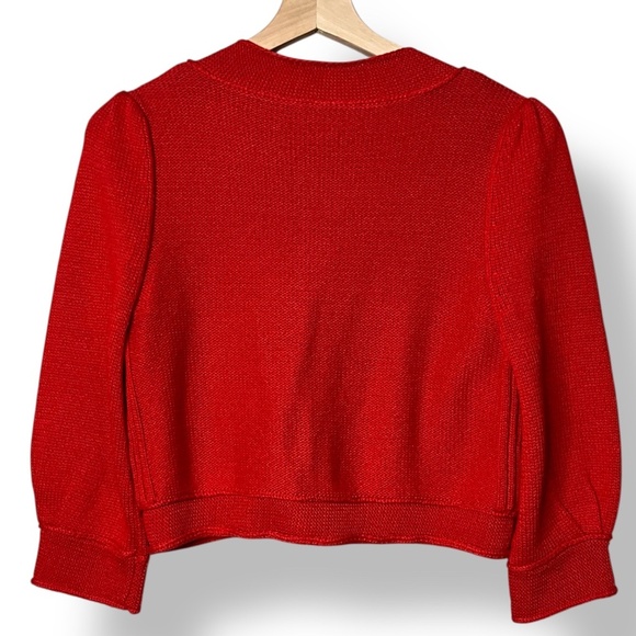 ANNE KLEIN Cotton / Silk Blend Button Front Cropped Cardigan Coral Red US Sz L - Picture 4 of 9